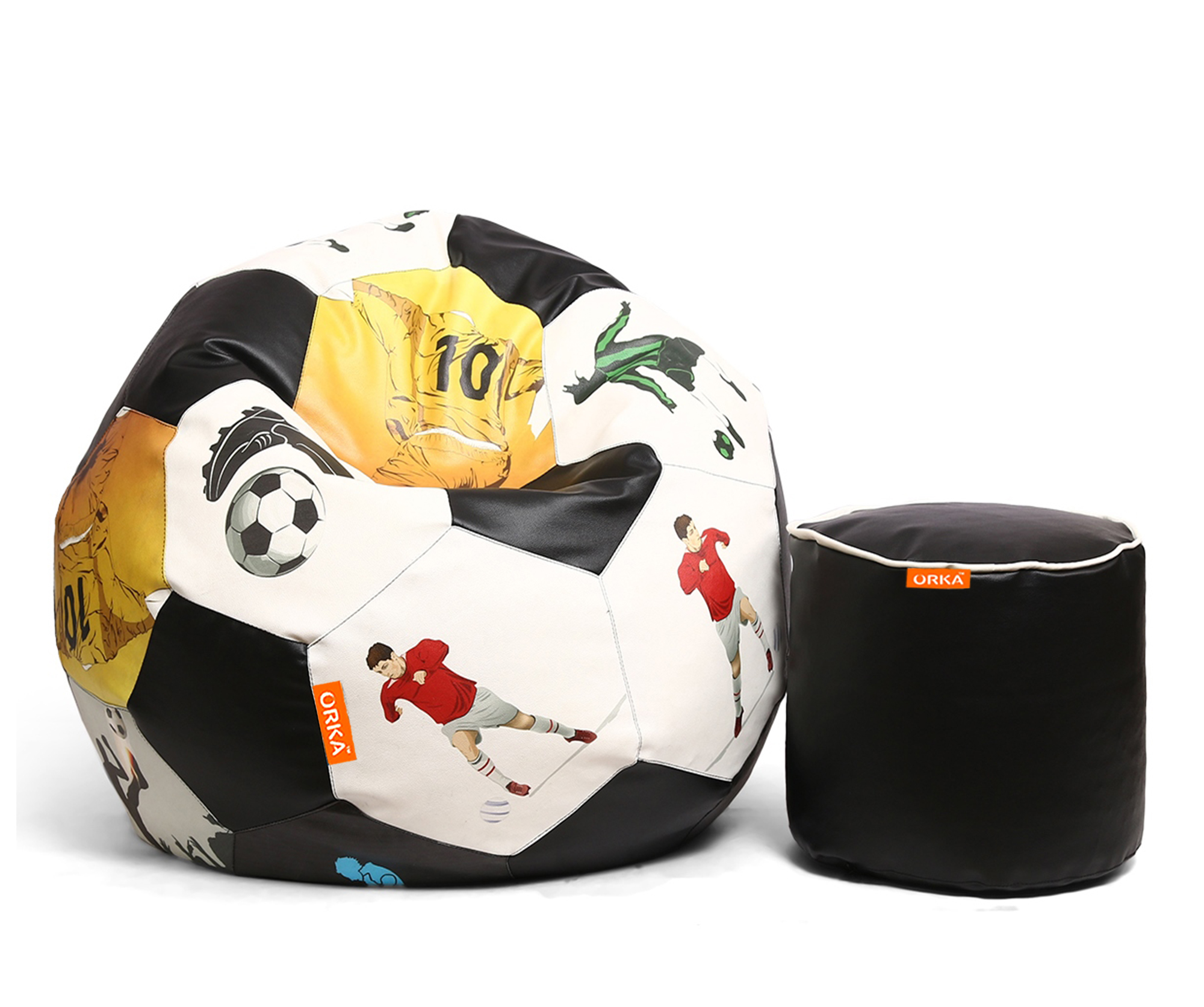 Orka Digital Printed XXXL Foorball With Mathching Footstool Filled Bean Bag With Beans (FB44 Multicolor)